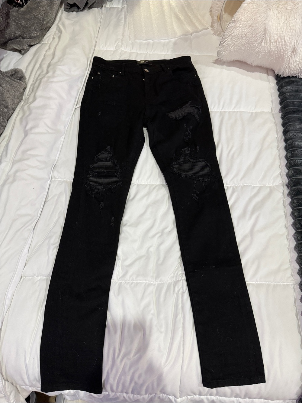 AMIRI Black Slim Straight Distressed Jeans